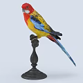 Colorful Parrot with Vibrant Red Yellow Blue Feathers Perched on Black Metal Stand