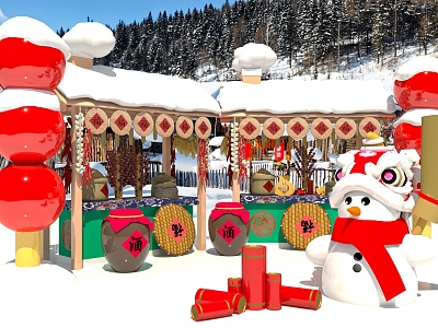 Chinese Winter Booth Northeast Nostalgia Element Activity Booth Decoration New Year Booth Winter Beauty Chen Booth 3d model