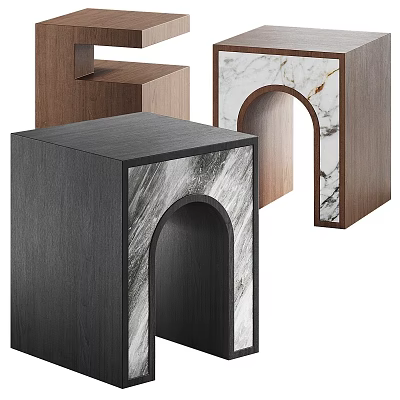 Modern Side Tables With Arch Design And Marble Wooden Finishes 3d model