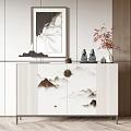 Modern Chinese Entryway Console Table With Mountain Landscape Design And Decorative Items 3d model