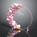 Decorative Circular Frame With Pink White Gold Balloons And Moon Star Ornament