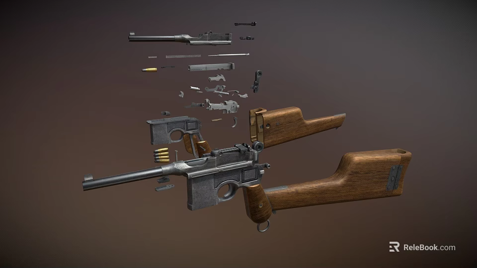 Vintage Submachine Gun With Disassembled Parts Wooden Stock And Metal Components 3d model 