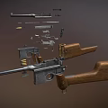 Vintage Submachine Gun With Disassembled Parts Wooden Stock And Metal Components