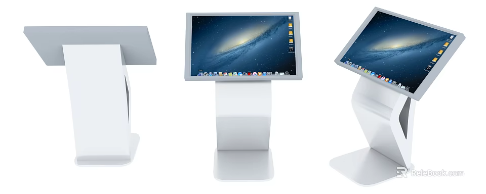 Tech Exhibition Hall Modern Interactive Touchscreen Kiosks With Starry Background 3d model 