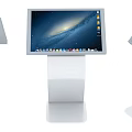 Tech Exhibition Hall Modern Interactive Touchscreen Kiosks With Starry Background