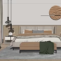 Modern background double bed end stool 3d model