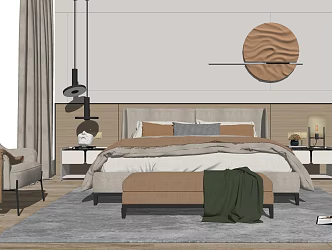 Modern background double bed end stool 3d model