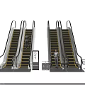 Escalators In Public Area With Information Screen Trash Bins And People Standing Nearby