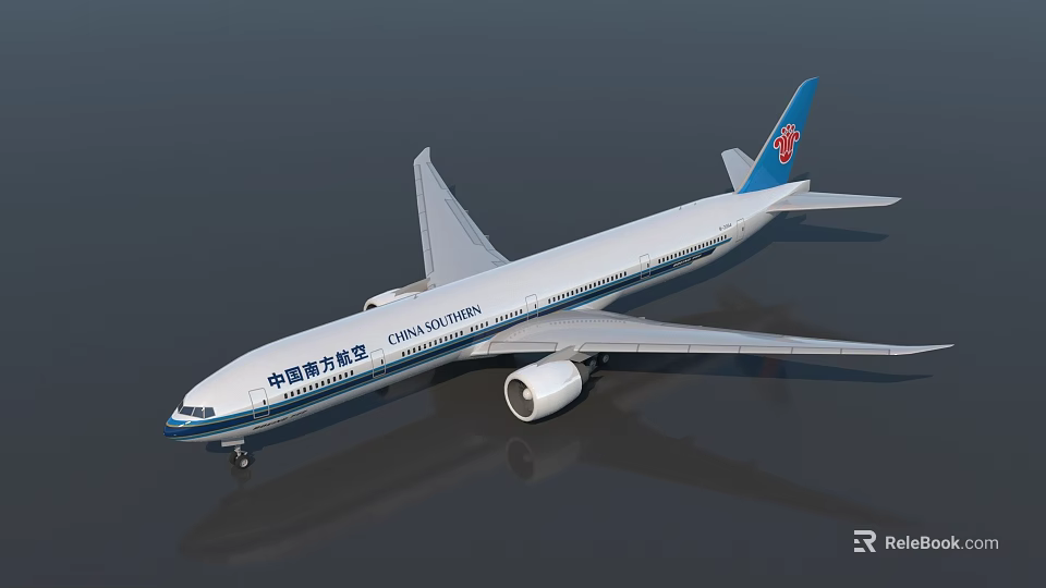 China Southern Airlines Commercial Airliner With White Body Blue Stripe Blue Tail And Red Logo 3d model 