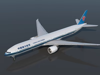 China Southern Airlines Commercial Airliner With White Body Blue Stripe Blue Tail And Red Logo 3d model