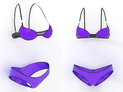 Purple Mesh Underwear Set With Black Straps And Stylish Design Details 3d model