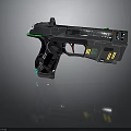 Futuristic Sci Fi Gun With Metallic Finish Illuminated Green Yellow Accents And Textured Grip