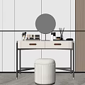 Modern Dressing Table With Round Mirror White Countertop And Vanity Accessories 3d model