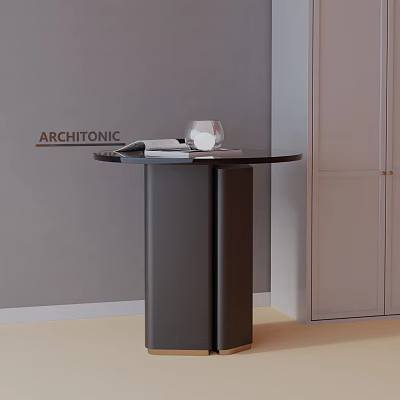 Modern Round Top Side Table With Black Base And Decorative Magazines In Indoor Corner 3d model