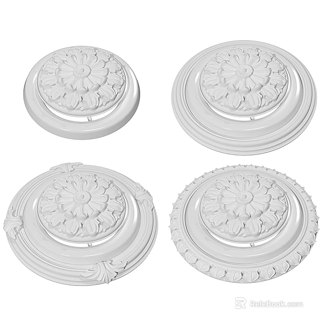 Classical Decorative Ceiling Medallions With Intricate Floral Carvings And Ornamental Borders 3d model 