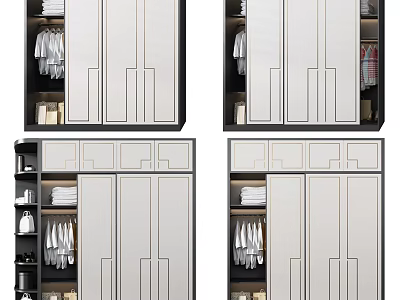 Modern Wardrobe Interior Design With Sleek Doors Hanging Rods And Stacked Shelves 3d model