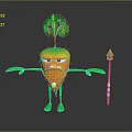 Cartoon Carrot With Green Leafy Top Angry Expression Green Arms Legs And A Spear
