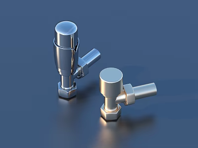 Two Modern Metallic Faucets With Shiny Finish Design On Dark Background 3d model
