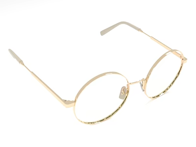 Stylish Golden Round Eyeglasses With Decorative Frame And Clear Lenses 3d model
