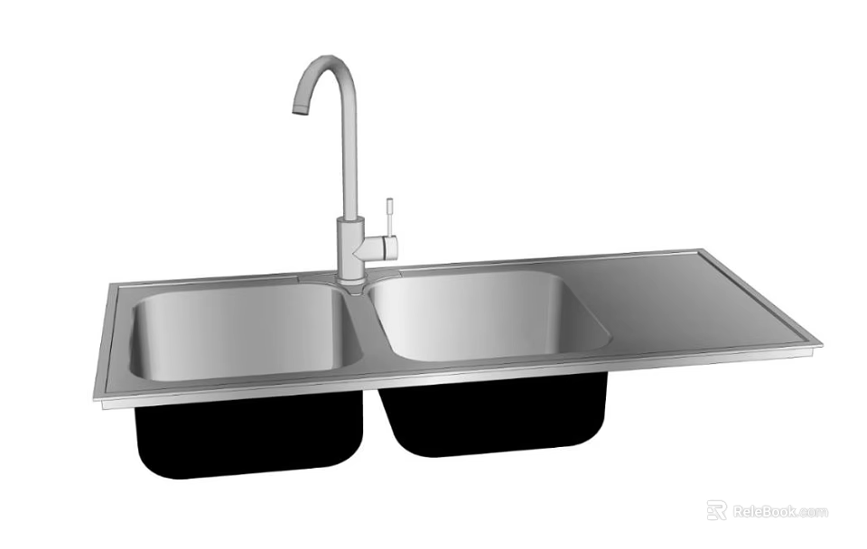 Stainless Steel Double Bowl Kitchen Sink With Modern Faucet For Home Kitchen Use 3d model 