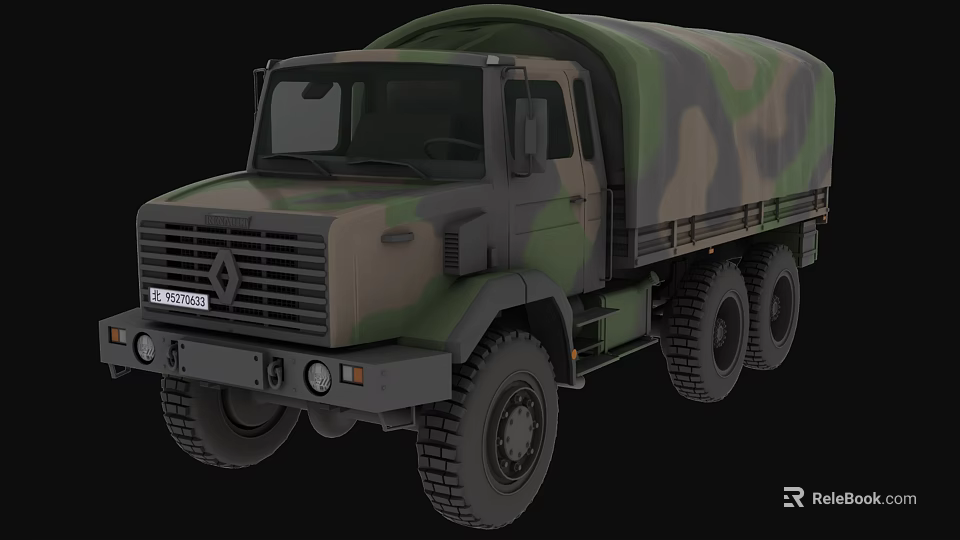 Renault Military Utility Truck With Camouflage Canvas Cover And Six Wheel Design 3d model 
