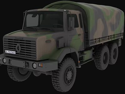 Renault Military Utility Truck With Camouflage Canvas Cover And Six Wheel Design 3d model
