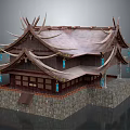 Ancient Traditional Architecture With Overhanging Eaves Wooden Structure And Stone Base