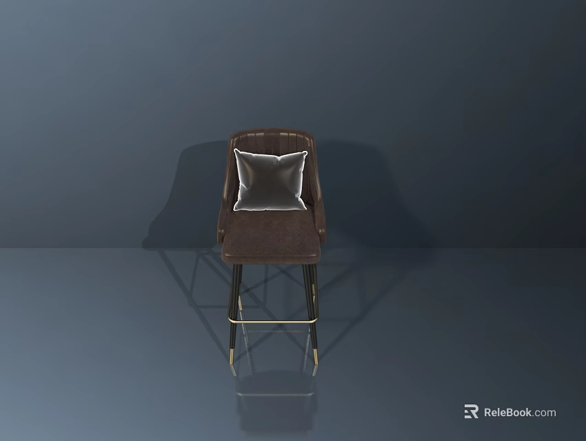 Modern Minimalist Bar Stool With Brown Upholstered Seat And Gold Metal Frame 3d model 