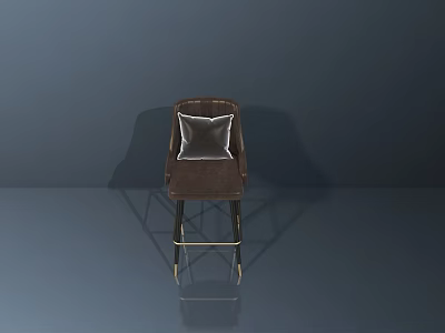 Modern Minimalist Bar Stool With Brown Upholstered Seat And Gold Metal Frame 3d model