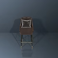 Modern Minimalist Bar Stool With Brown Upholstered Seat And Gold Metal Frame