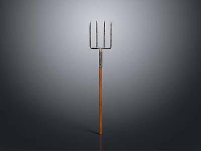 Metal Pronged Trident With Wooden Handle On Gray Gradient Background 3d model
