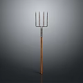Metal Pronged Trident With Wooden Handle On Gray Gradient Background