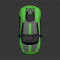 Shiny Green Aerodynamic Sports Car With Gray Stripes And Rear Spoiler