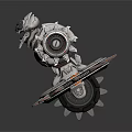 Mechanical Creature Character Standing On Gear Shaped Metallic Base With Armor