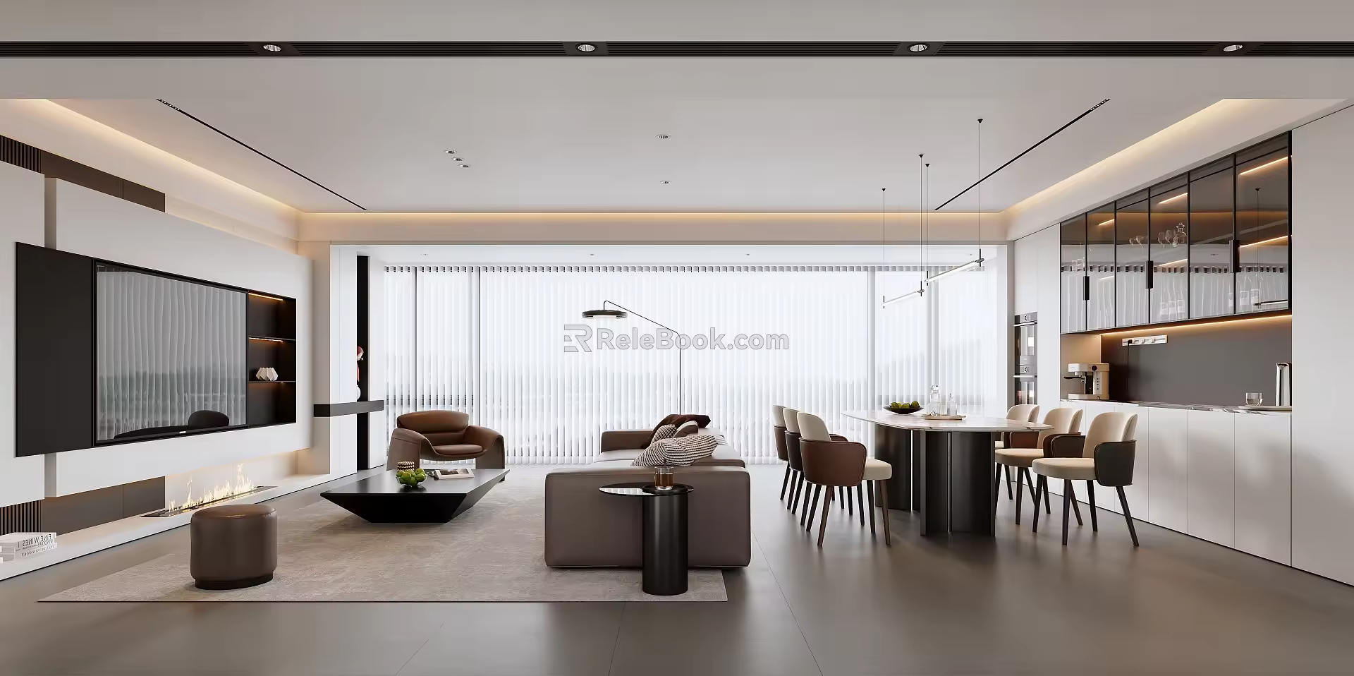 Italian Restaurant Sofa Coffee Table Combination Dining Table and Chair Sideboard Wine Cabinet Leather Sofa Chandelier TV Backwall Side Table Floor Lamp Stool 3d model