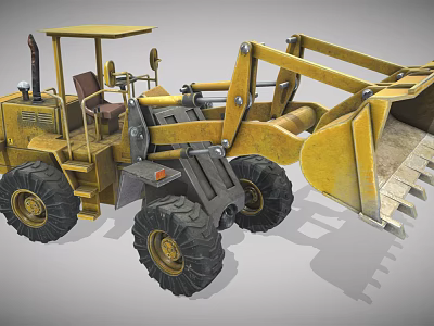 Heavy Duty Yellow Loader Vehicle With Big Tires And Front Bucket 3d model