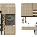 Modern Bathroom Cabinet Rack With Wicker Doors Washing Machine Sink And Towel Hooks