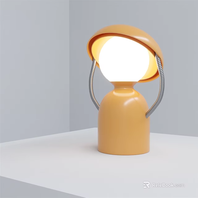 Modern Yellow Table Lamp with Orange Shade Silver Metal Brackets Soft Bright Light 3d model 