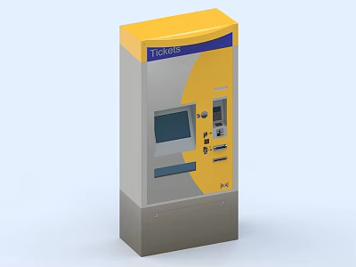 Commercial Ticket Vending Machine with Yellow Gray Design and Touch Screen Interface 3d model