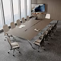 Modern Conference Table With Office Chairs Large Windows City View TV And Documents