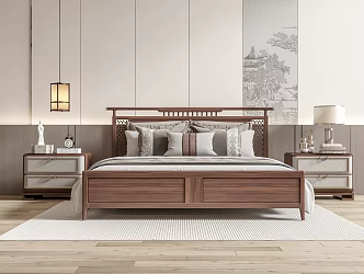 New Chinese Double Bed 3d model