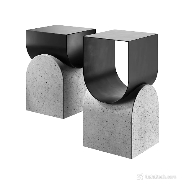 Modern Side Table With Black U Shaped Top And Concrete Curved Base Design 3d model