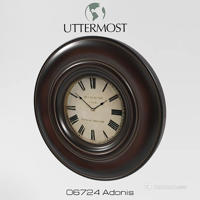 UTTERMOST Dark Brown Wooden Frame Wall Clock With Beige Dial And Roman Numerals 3d model 