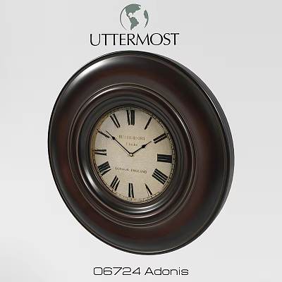 UTTERMOST Dark Brown Wooden Frame Wall Clock With Beige Dial And Roman Numerals 3d model