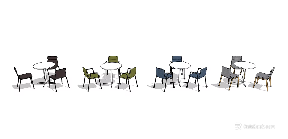 Colored Chair And Round White Table Sets With Multiple Styles For Modern Dining Areas 3d model 