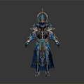 Futuristic Silver Blue Mech Figure With Decorative Armor And Crown Headpiece
