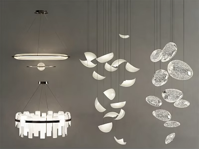 Unique Modern Hanging Chandeliers With Various Glass Shapes For Interior Design 3d model