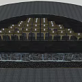 Modern Geometric Water Fountain Design With Square Structures And Illuminated Features
