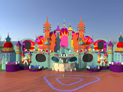 Colorful Castle Themed Kids Play Area With Vibrant Towers Round Windows And Decorative Floor Patterns 3d model