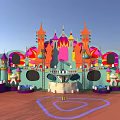 Colorful Castle Themed Kids Play Area With Vibrant Towers Round Windows And Decorative Floor Patterns